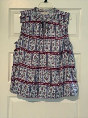 LOFT Floral Print Sleeveless Peasant Blouse in White, Blue, Pink
